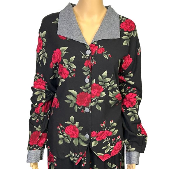 Vintage Jessica Scott Woman Womens 22W Black Red Floral Blouse & Skirt Set - Picture 2 of 11